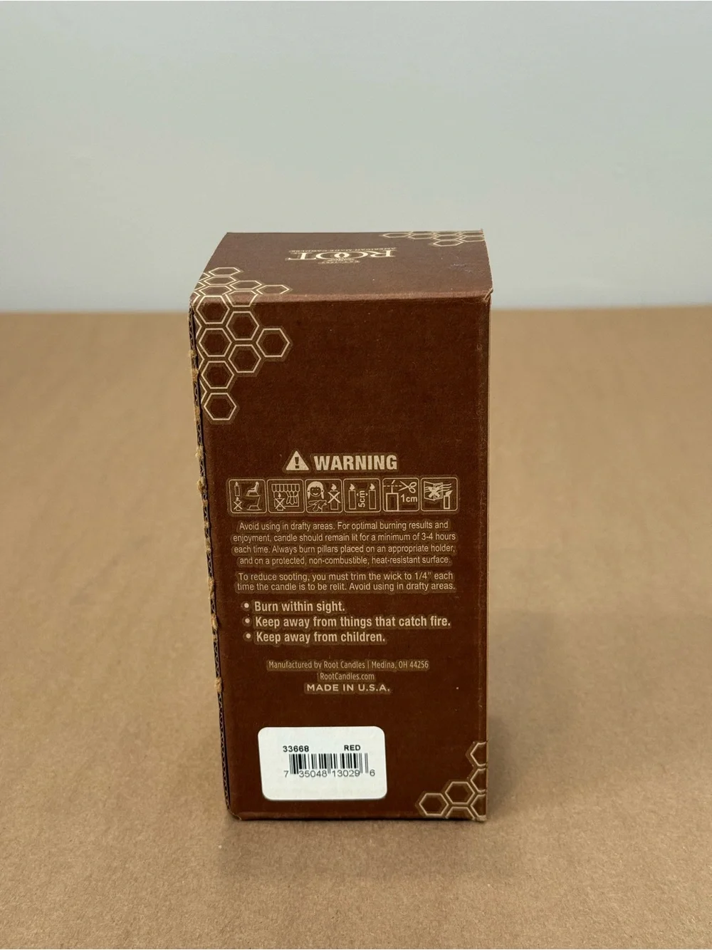 Root Timberline Red Pillar Candle 3x6 Unscented Beeswax Clean Burning USA Rustic